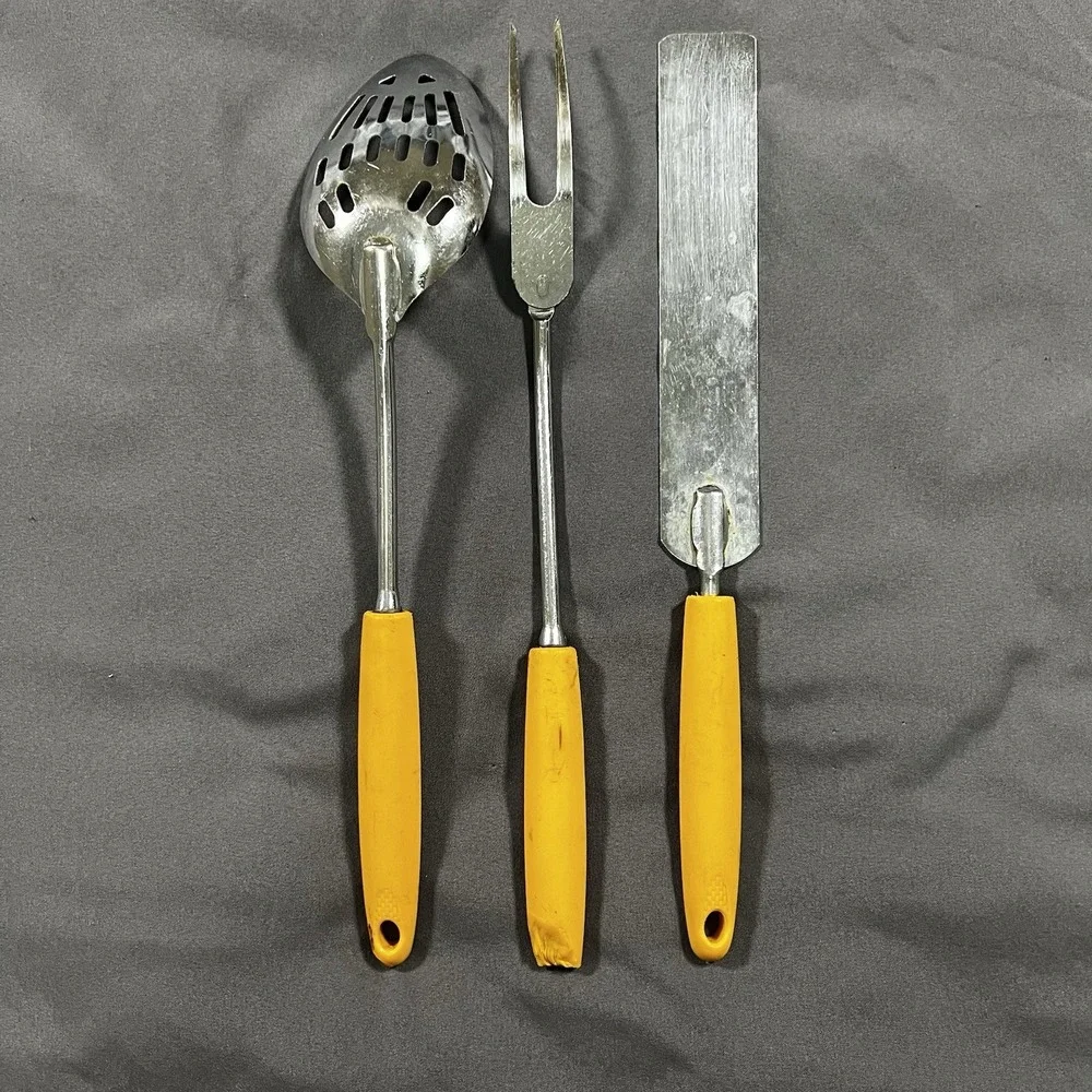 3 Set‎ Vintage EKCO Forge Stainless Steel Slotted Spoon, Meat Fork, Cake Spatula